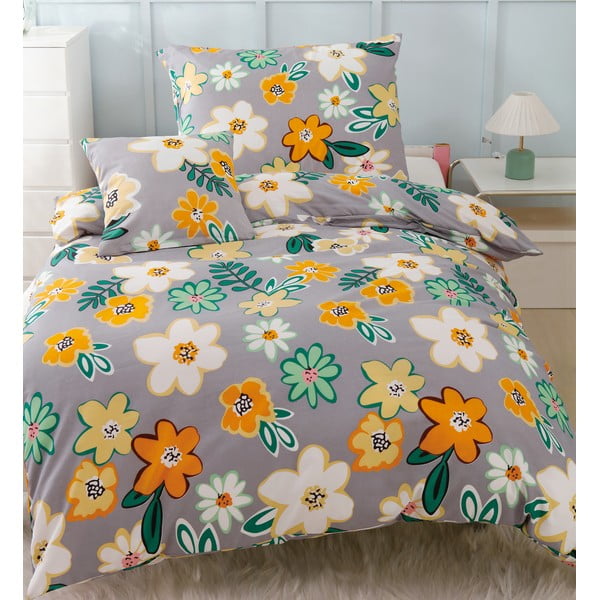 Оранжево-сив чаршаф за единично легло от микросатен, 3 части 140x200 cm Grace - My House-image-1