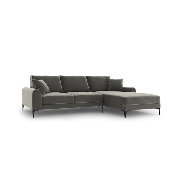 Светлосив ъглов диван от кадифе , десен ъгъл Madara - Mazzini Sofas
