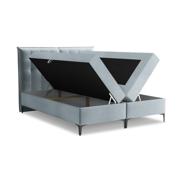 Светлосиньо боксспринг легло 160x200 cm с място за съхранение Mikana – Makamii-image-1