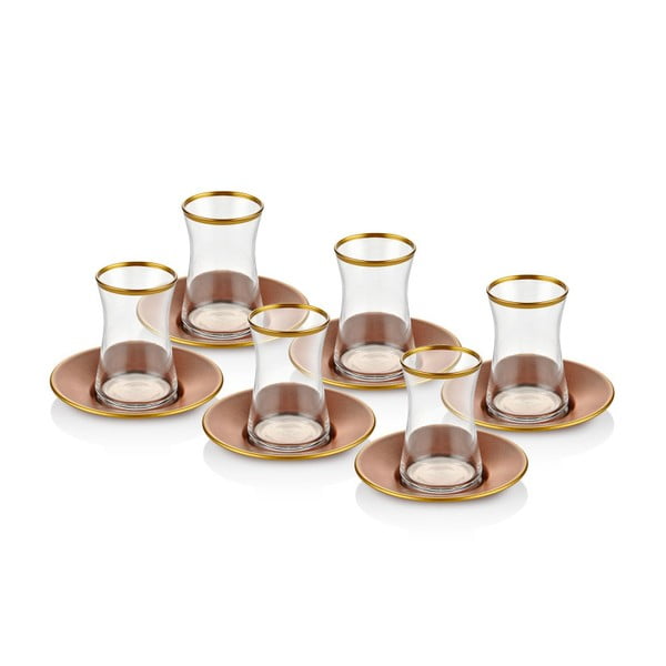 Комплект от 6 стъклени чаши с чинийки Glam Brownie - The Mia