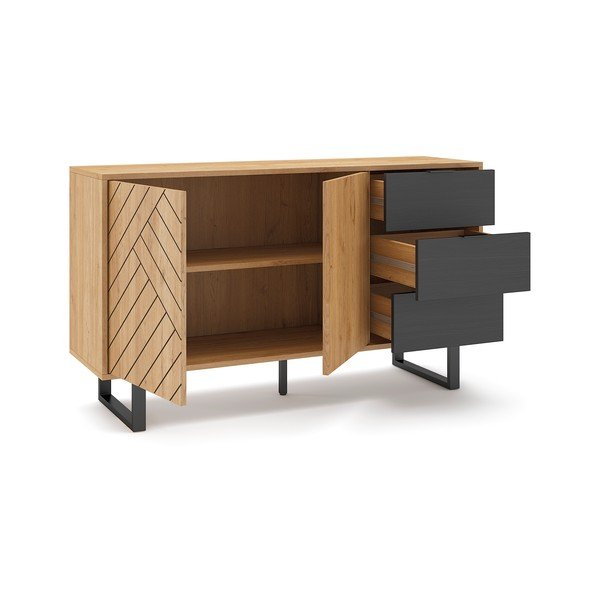 Антрацит/натурален нисък скрин от дъб 140x80 cm Madona - Marckeric-image-4