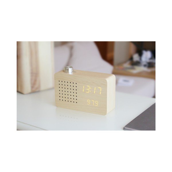 Бежов будилник с жълт LED дисплей и Radio Click Clock - Gingko-image-1