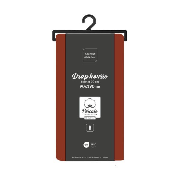 Еластичен чаршаф от памук перкал в тухлен цвят 90x190 cm Percaline – douceur d'intérieur-image-2
