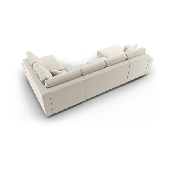 Бежов кадифен разтегателен ъглов диван с място за съхранение (десен ъгъл/U форма) Kyoto – Cosmopolitan Design-image-4