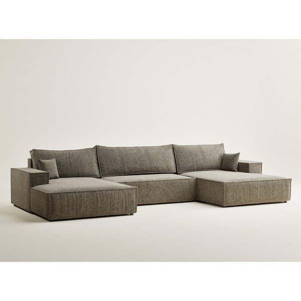 Кафяв шенилов сгъваем/с място за съхранение ъглов диван (U форма) Kyoto – Maison de Rêve-image-2