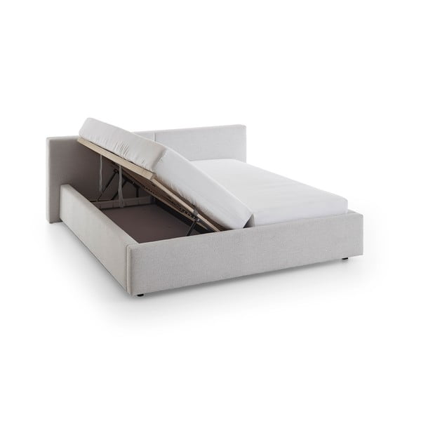 Светлосиво двойно легло 160x200 cm тапицирано с място за съхранение с включена подматрачна рамка Cube – Meise Möbel-image-4