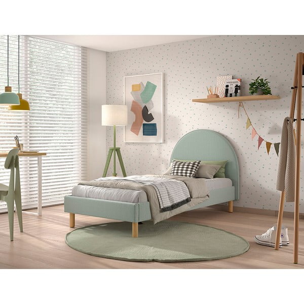 Зелено тапицирано единично легло с решетка 90x200 cm MOON - Vipack-image-1