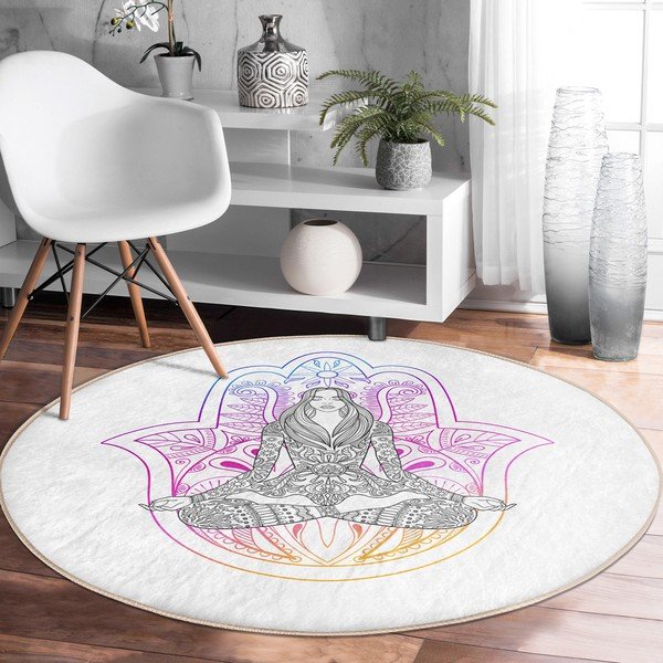 Бял кръгъл килим подходящ за пране и за прахосмукачки роботи ø 120 cm Comfort – Mila Home-image-1