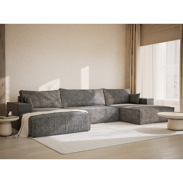 Сив шенилов сгъваем/с място за съхранение ъглов диван (U форма) Kyoto – Maison de Rêve-image-1