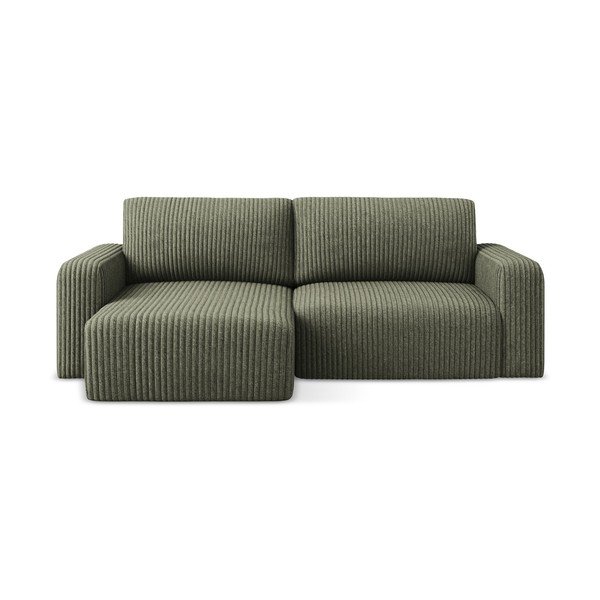 Зелен сгъваем/с място за съхранение ъглов диван от рипсено кадифе (ляв ъгъл) Kona – Makamii