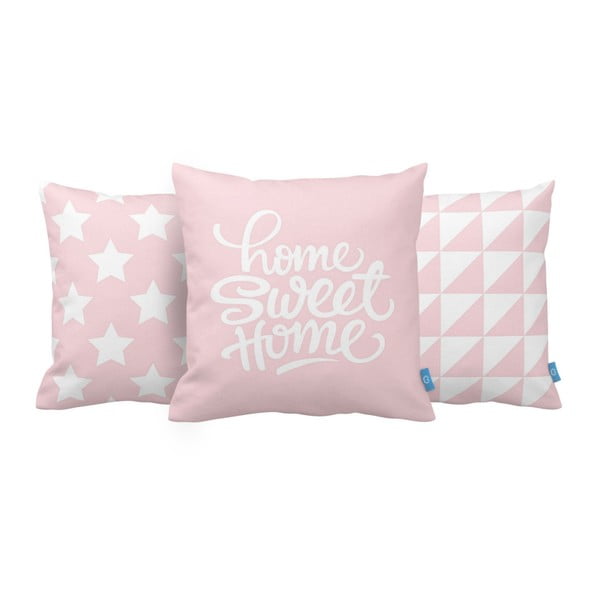 Sada 3 růžových polštářů Homemania Home Sweet Home, 43 x 43 cm
