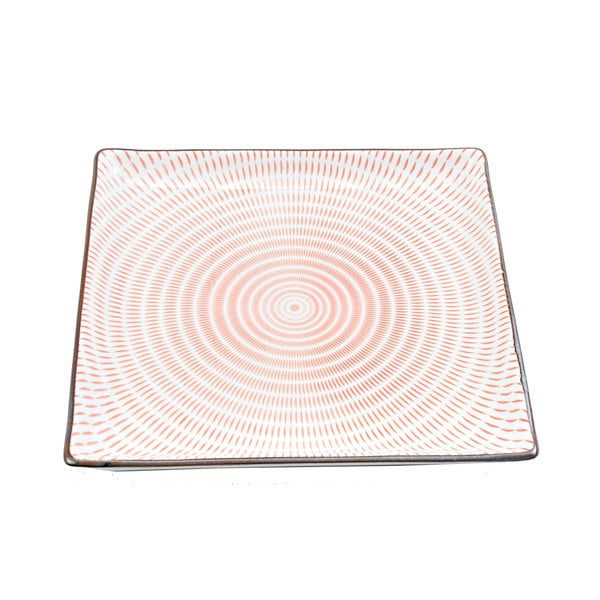 Porcelánový hranatý talíř Pink Stripe, 23 cm