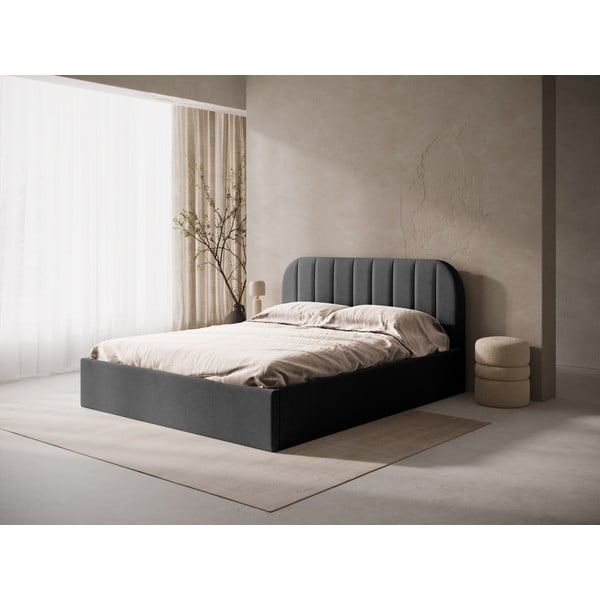 Антрацитно двойно легло 140x200 cm тапицирано с място за съхранение/без табла с включена подматрачна рамка Susan – Micadoni -image-1