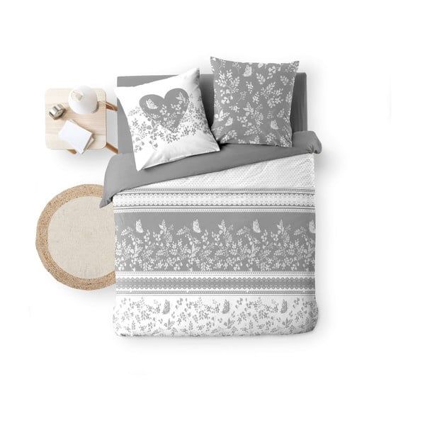 Бяло/сиво двойно  памучно спално бельо 200x200 cm Annie – douceur d'intérieur-image-4