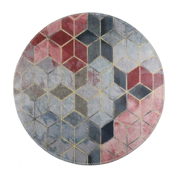 Розов и светлосив кръгъл килим ø 100 cm, който може да се мие - Vitaus
