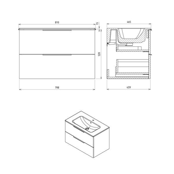 Стенен шкаф без мивка от декор от дъб  в естествен цвят 80x52 cm Cirasa – Sapho-image-3