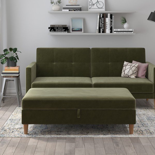 Зелена кадифена табуретка Lilly – Støraa-image-1