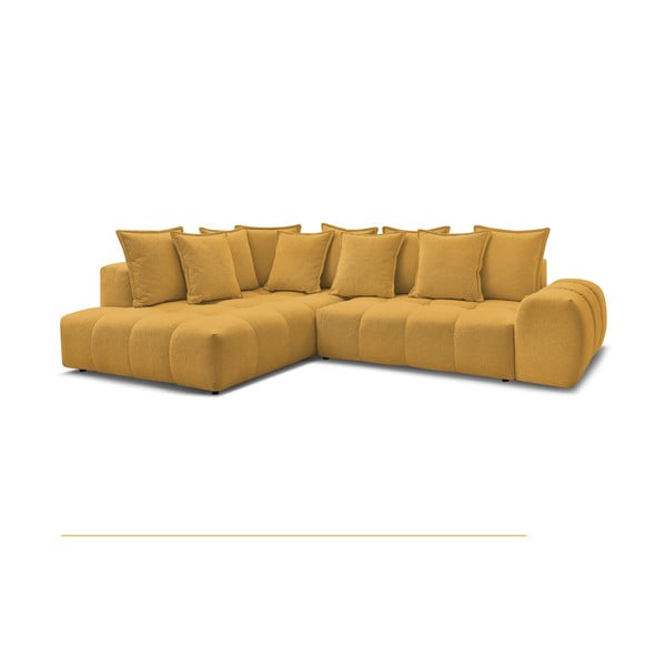 Шенилов сгъваем/с място за съхранение ъглов диван в цвят горчица (ляв ъгъл/L форма) Everest – Bobochic Paris-image-3