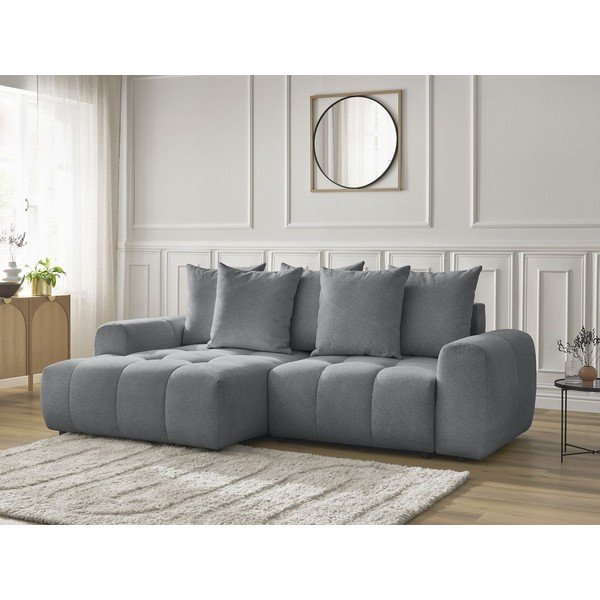 Сив шенилов  разтегателен ъглов диван с място за съхранение (ляв ъгъл) Roxelane – Bobochic Paris-image-4