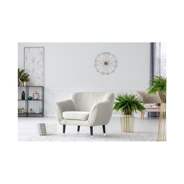 Кремав фотьойл с черни крачета Mazzini Sofas Benito-image-2