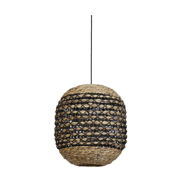 Лампа за таван в черно-природен цвят с абажур от ратан и морска трева ø 42 cm Tripoli - Light & Living
