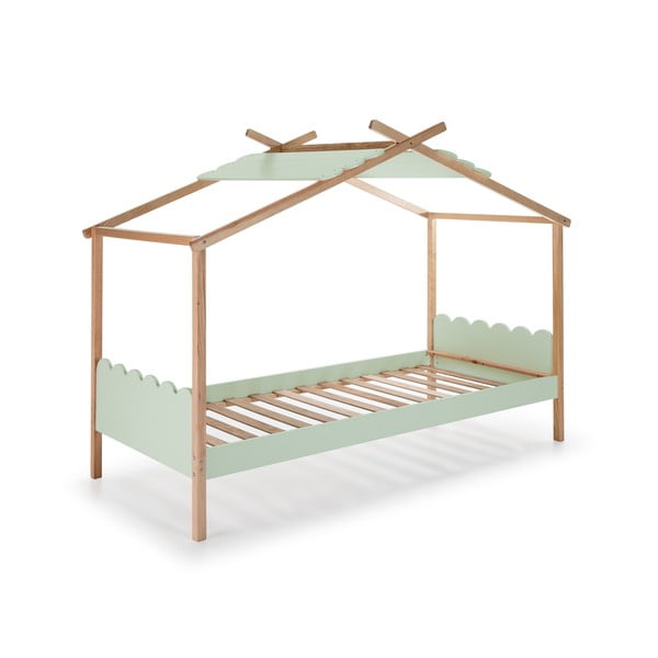 Зелено детско легло с конструкция от борова дървесина , 90 x 190 cm Nuvem - Marckeric