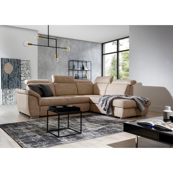 Бежов кадифен разтегателен ъглов диван с място за съхранение (десен ъгъл L форма) Loreto – ELTAP-image-2