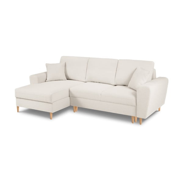 Бежов разтегателен ъглов диван с място за съхранение от прежда с примки от букле (ляв ъгъл) Kyoto – Cosmopolitan Design-image-1