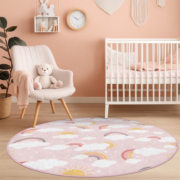 Розов детски килим подходящ за пране ø120 cm Rainbow World – Mila Home-image-3