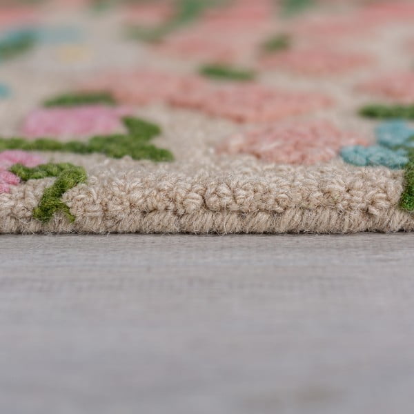 Кремав ръчно изработен вълнен килим 160x230 cm Emilia Floral – Flair Rugs-image-4