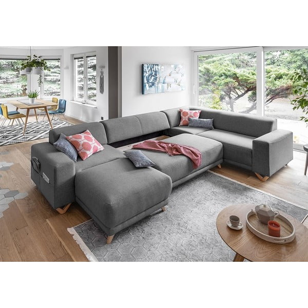 Сив разтегателен/с място за съхранение ъглов диван (десен ъгъл/U форма) Classy Sophie – Miuform-image-4