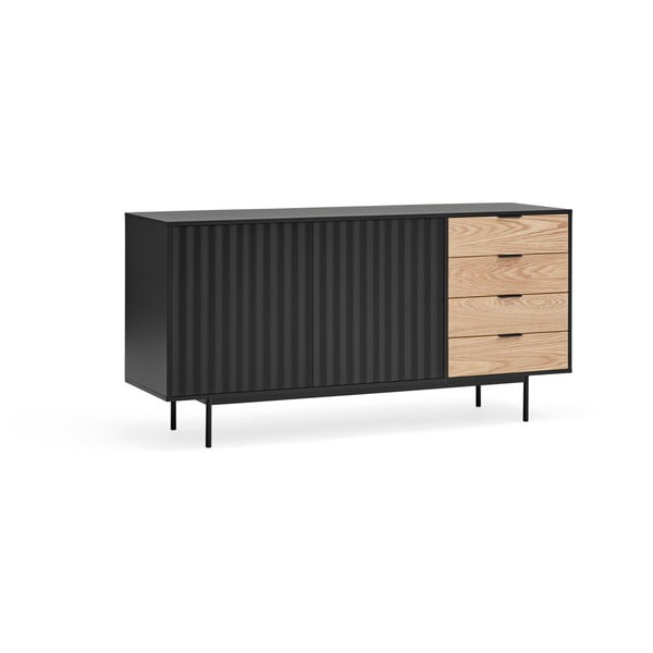 Черен/естествен нисък скрин от декор от дъб  159x80 cm Sierra – Teulat-image-3