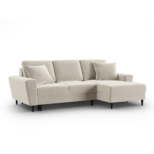 Бежов кадифен разтегателен ъглов диван с място за съхранение (десен ъгъл) Kyoto – Cosmopolitan Design-image-4