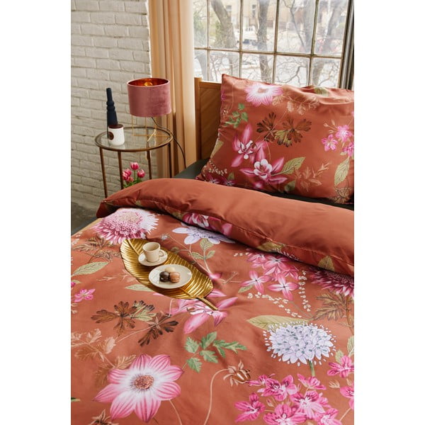 Теракотено кафяво памучно спално бельо от сатен за двойно легло 200 x 220 cm Blossom - Bonami Selection-image-4