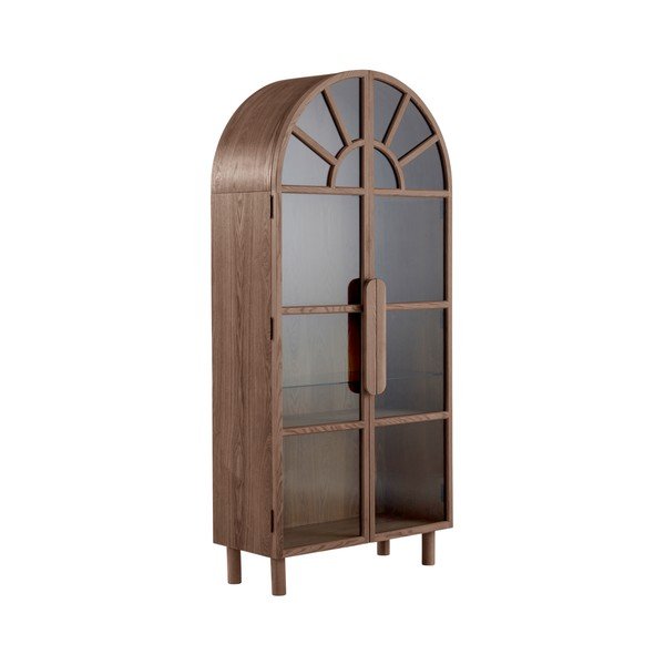 Витрина от декор от орех в тъмно естествен цвят 90x195x40 cm Sandor – Jotex