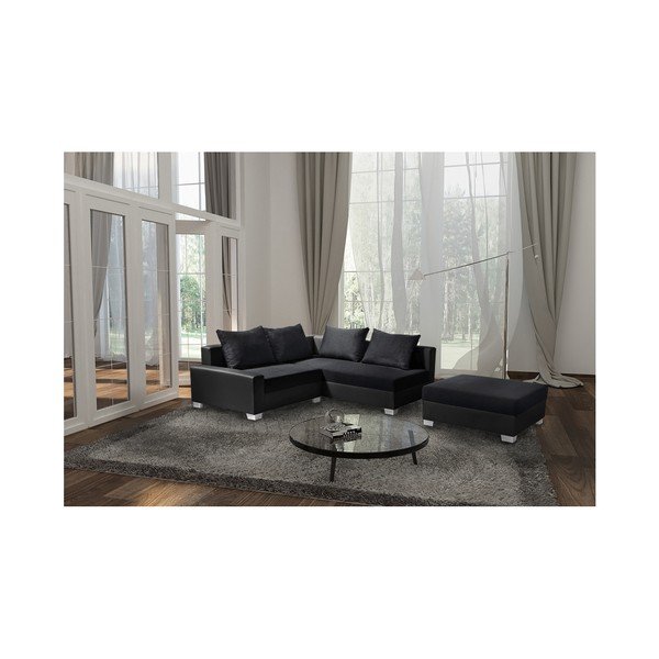 Černá rohová pohovka s lůžkem na levé straně INTERIEUR DE FAMILLE PARIS Aventure-image-3