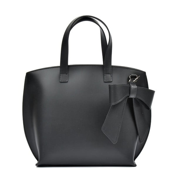 Черна кожена чанта с панделка - Luisa Vannini