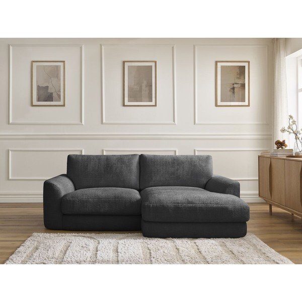 Черен шенилов ъглов диван (десен ъгъл) Leonore – Bobochic Paris-image-1