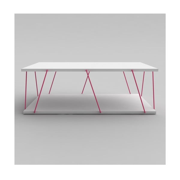 Bílý konferenční stolek s růžovým detailem Rafevi Tars