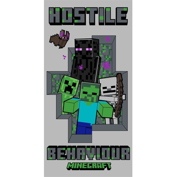 Сива памучна детска кърпа 70x140 cm Minecraft Hostile Behaviour – Jerry Fabrics