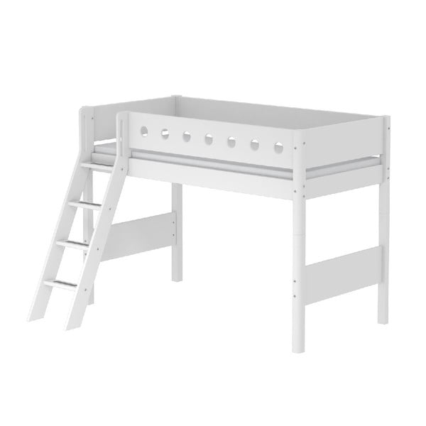 Бяло по-високо детско легло със стълба , 90 x 200 cm White - Flexa