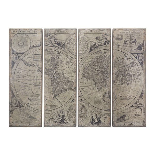 Čtyřdílná dřevěná nástěnná dekorace Mauro Ferretti Columbus Map Lux, 240 x 180 cm
