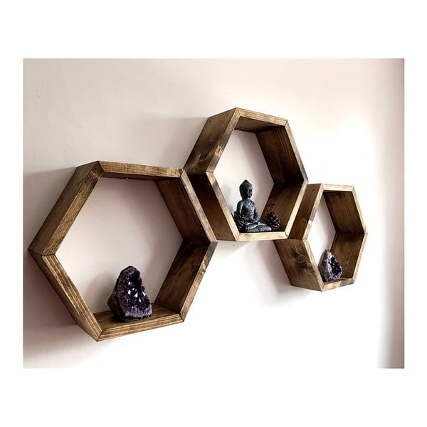 Комплект от 3 дървени стенни рафта Bee - Evila Originals-image-3