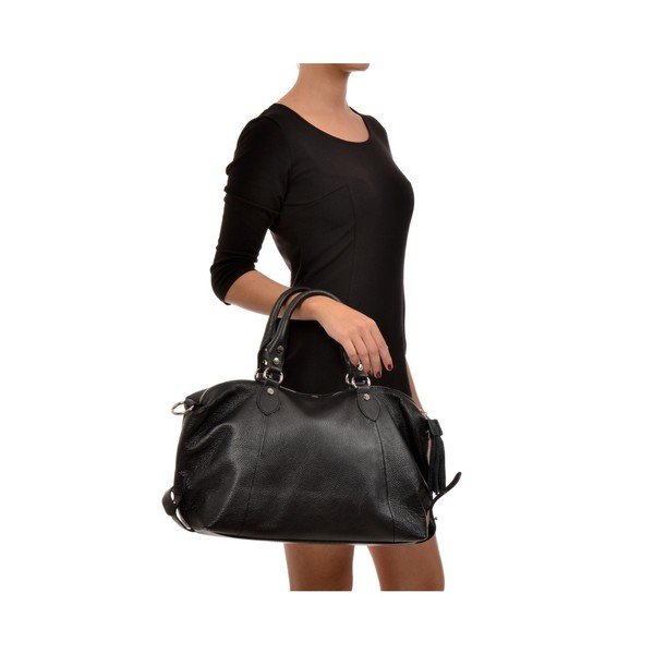 Черна кожена чанта Mangotti Debra - Mangotti Bags-image-4