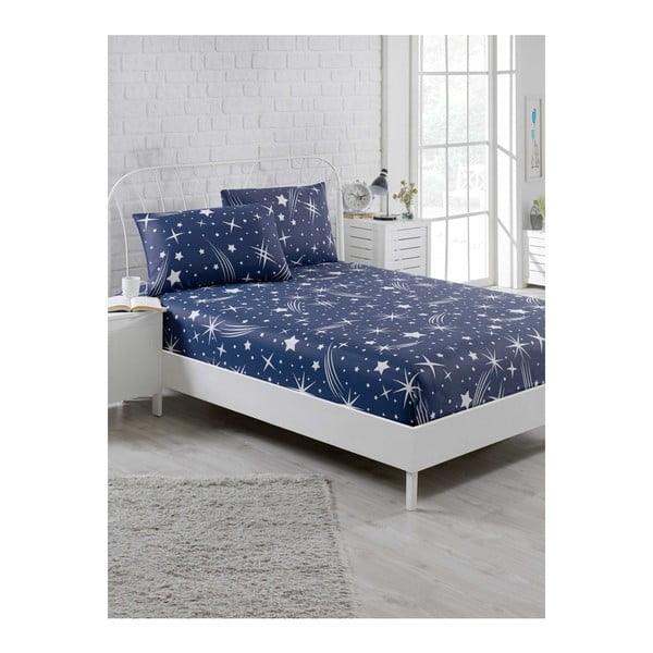 Комплект от син ластичен чаршаф и 2 калъфки за възглавници за единично легло Clementino Starro, 160 x 200 cm - Mijolnir