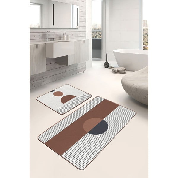 Бяло-кафяви изтривалки за баня в комплект от 2 бр. 60x100 cm - Mila Home-image-3