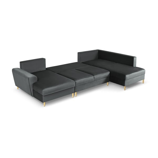 Тъмносив кадифен разтегателен ъглов диван с място за съхранение (десен ъгъл/U форма) Kyoto – Cosmopolitan Design-image-2