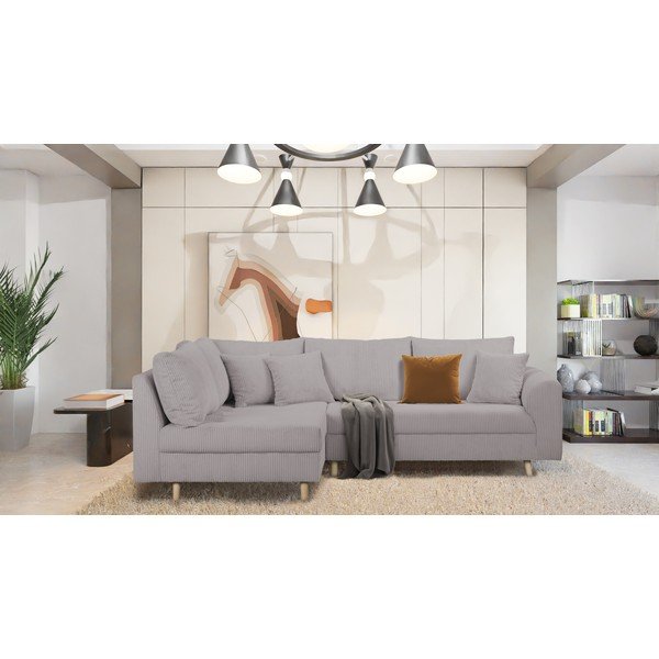 Ъглов диван от сив велур (ляв ъгъл) Ariella - Ropez-image-1