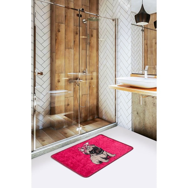Розов килим за баня 40x60 cm Pink Pug – Foutastic-image-1