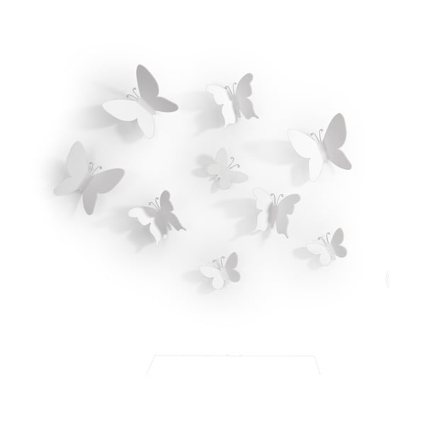 Комплект от 9 бели 3D декорации за стена Butterflies - Umbra